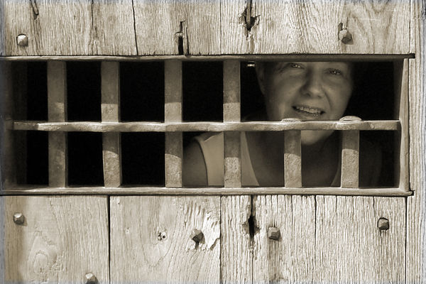 Sepia (my wife behind bars....)...