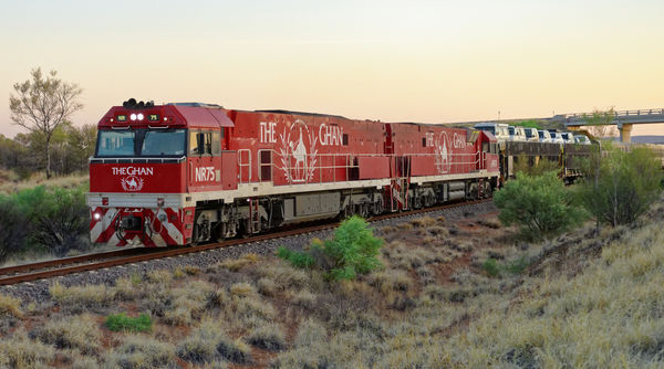 The Ghan about 20 minutes north of Alice Springs a...