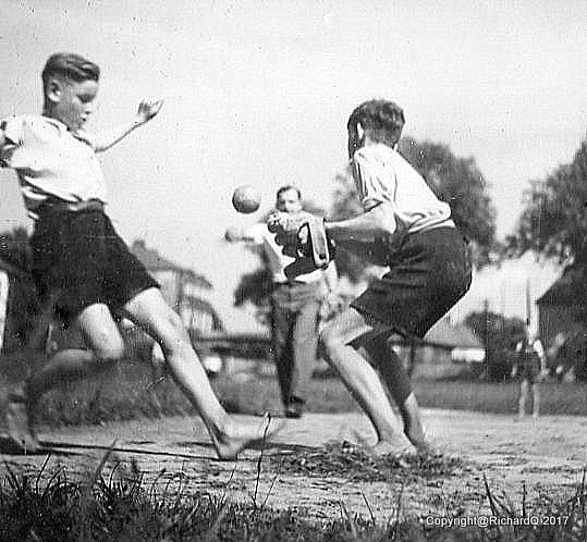 Barefoot German kids learn baseball - 1947...
