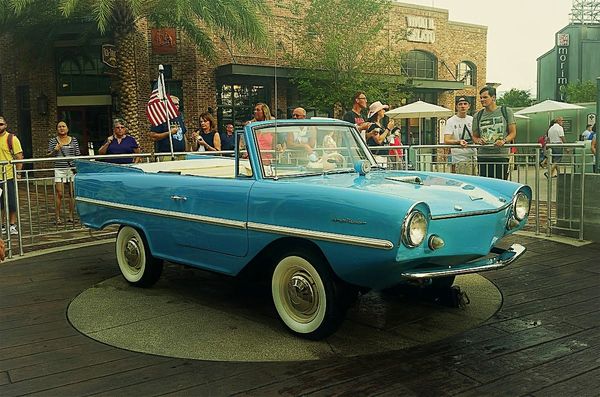 An Amphicar.  These rare cars drive on land and in...