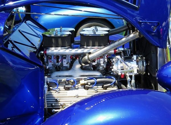 Close up of an engine at a car show...