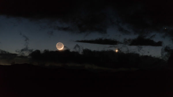 Moon Venus and Mercury in Clouds...