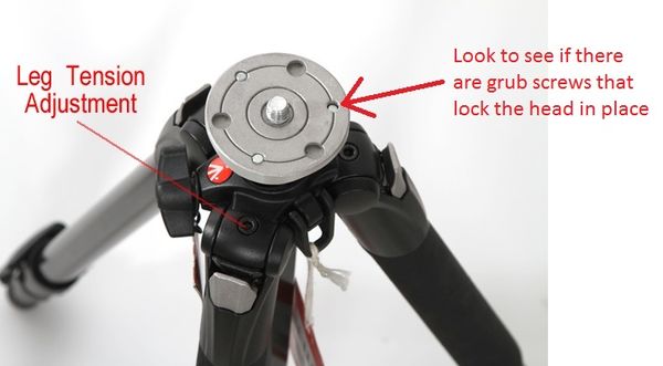 Manfrotto tripods have grub screws to lock the hea...