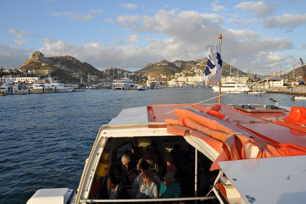 Entering Cabo's harbor on one of the ship's tender...