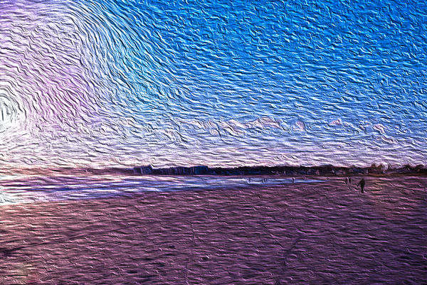 A bright blue Tungsten beach sunset to an oil pain...