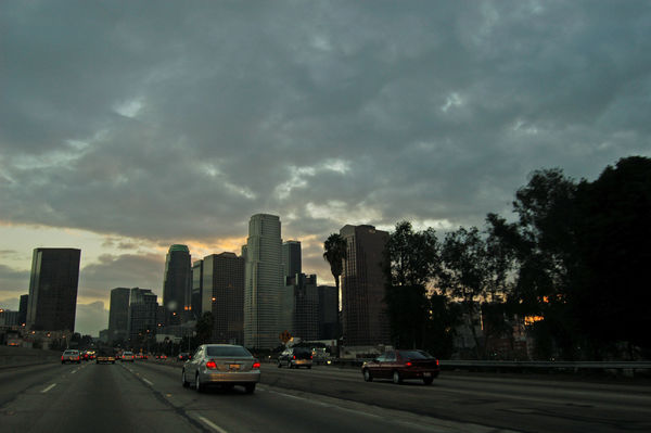 Sunrise in Los Angeles, on the 110 freeway...