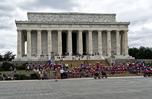 Veterans gathered in front of the Lincoln Memorial...