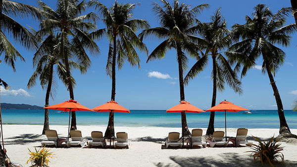 White sand beach of the New Boracay Is, Philippine...