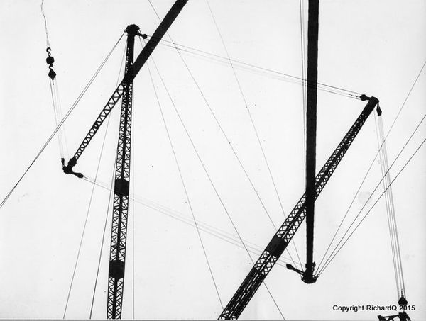 Double exposure - Criss-crossed cranes - 1951...