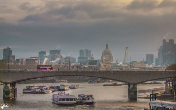Waterloo Bridge over the Thames and St Pauls Cathe...