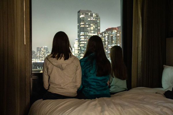 Three country girls enjoying their first view of t...
