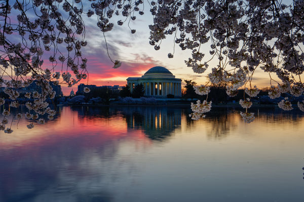 Jefferson with Capitol in distance at sunrise...