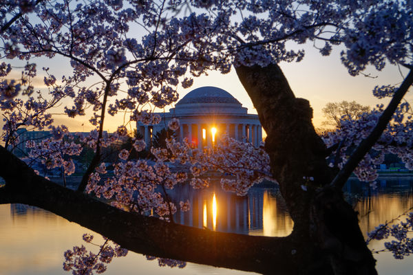Jefferson Memorial with sunrise behind...