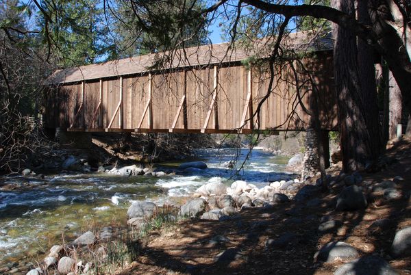 Covered bridge over the South Fork of the Merced R...
