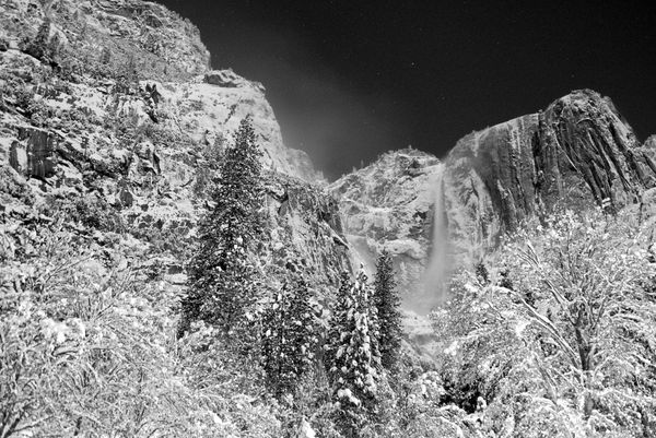 Upper Yosemite Falls by the light of the full moon...