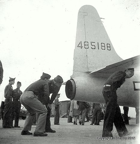 AAF officers "inspect" first P-80 jet in Occupied ...