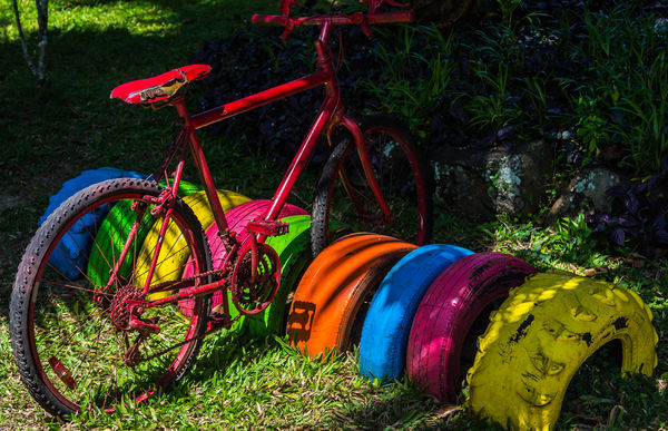 10 - Colorful & inventive bicycle rack at the gard...