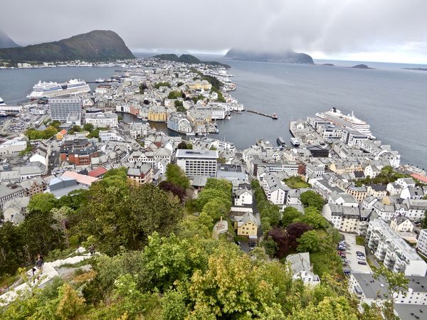 Alesund and its 2 cruise piers....
