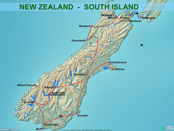 2 - NZ South map with our driving route...