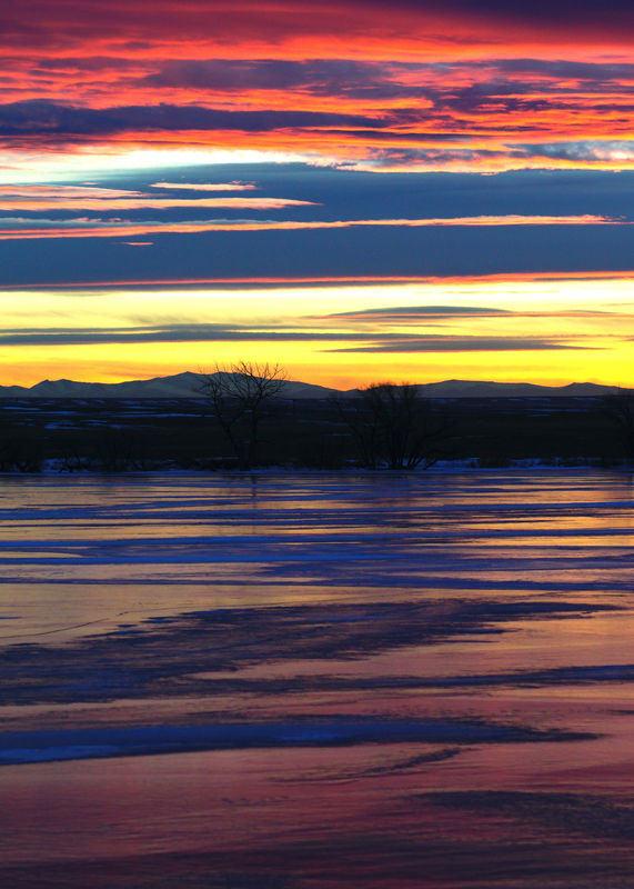 Sunset reflections on ice...