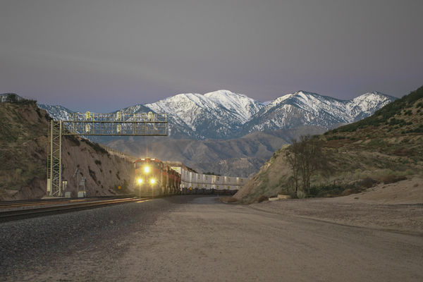 Eastbound well train at Cajon Summit at dawn...