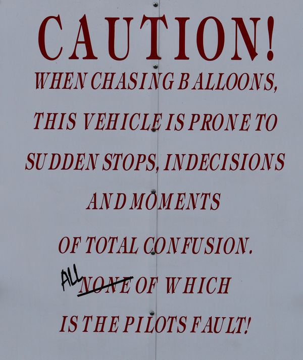 funny sign on truck side-balloon fest!...