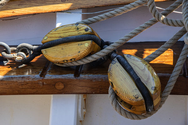 Amistad Paired wooden single block pulley...