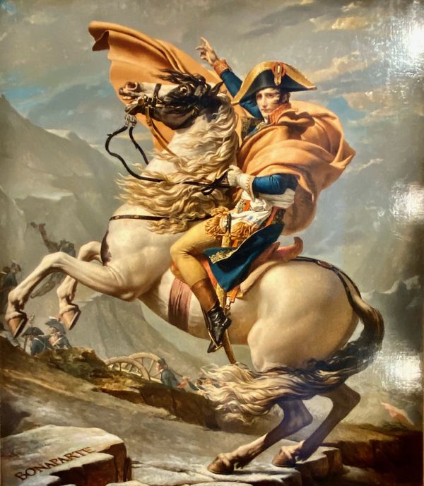 Dramatic Painting of Napoleon Crossing the Alps in...