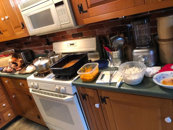 Kitchen pot ,n pan buffet :R to L: creamed onions,...
