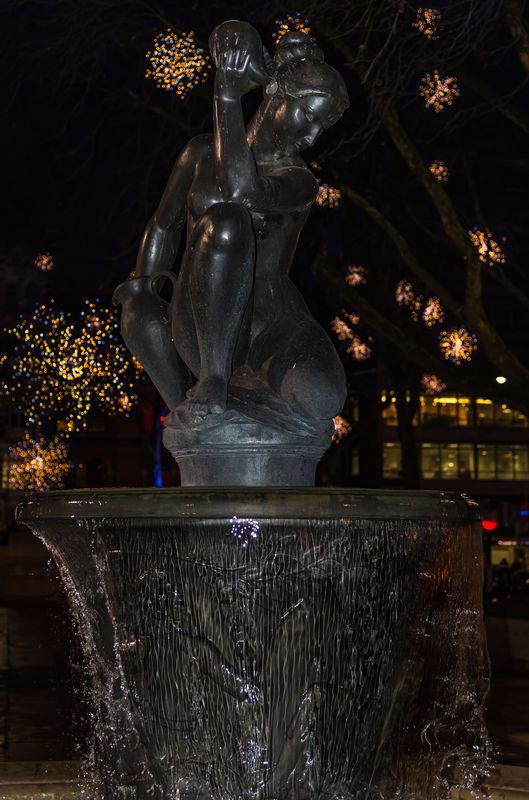 5 - Dim view of the Venus statue on the fountain...