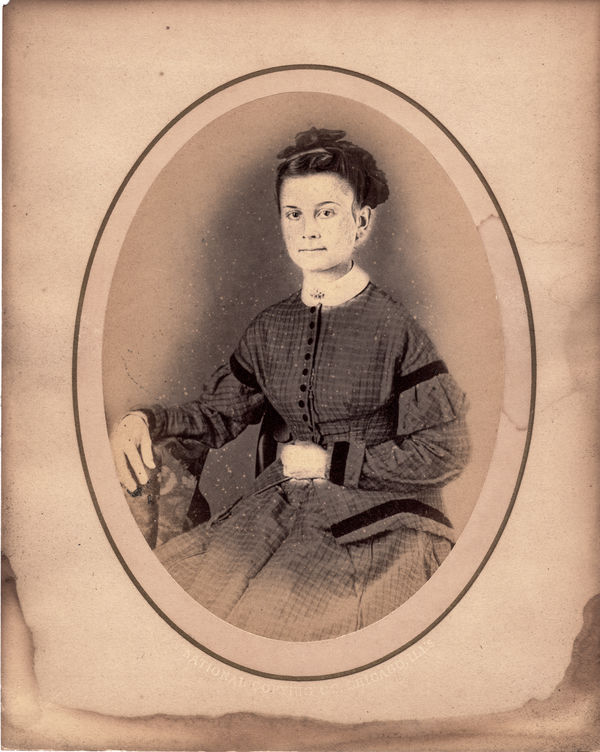 My great grandmother in 1866, water damaged...
