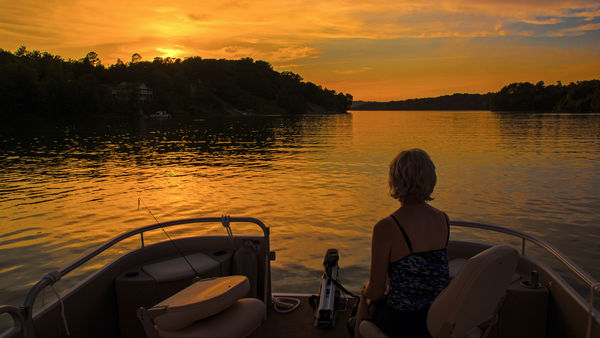 My Wife On Our Pontoon Boat At Sunset...