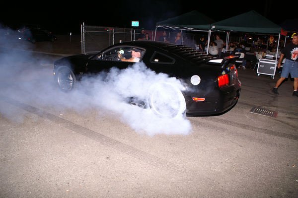 My son-in-law burning rubber, a little smoke...
