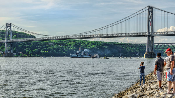 USS Slater as she starts under the Mid-Hudson Brid...