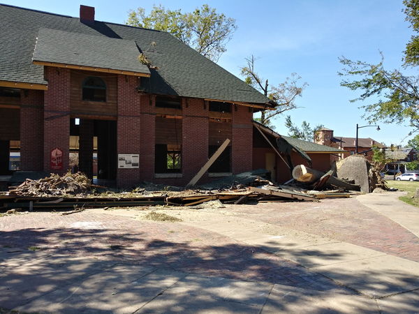 Old railroad depot, took major hit....