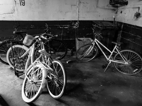 Bikes in a parking garage,  Seattle....