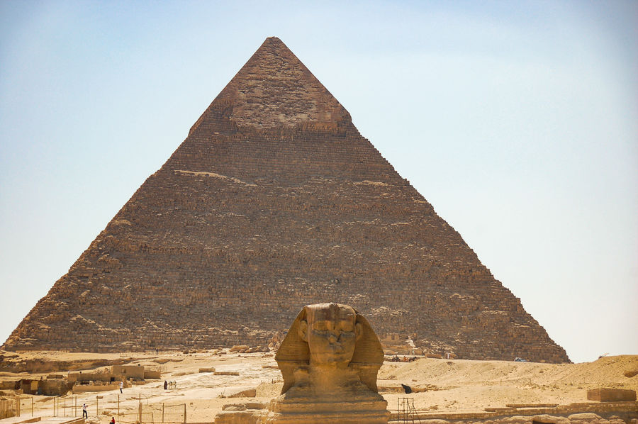 The Sphinx in front of one of the Pyramids of Giza...