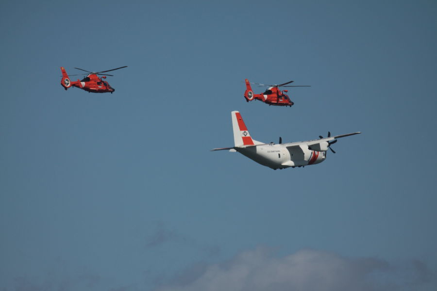 USCG C-27 and MH-65 helicopters...