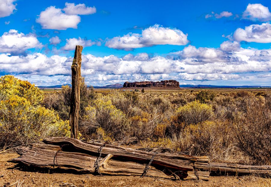 Fort Rock looms up out of the sagebrush with no rh...