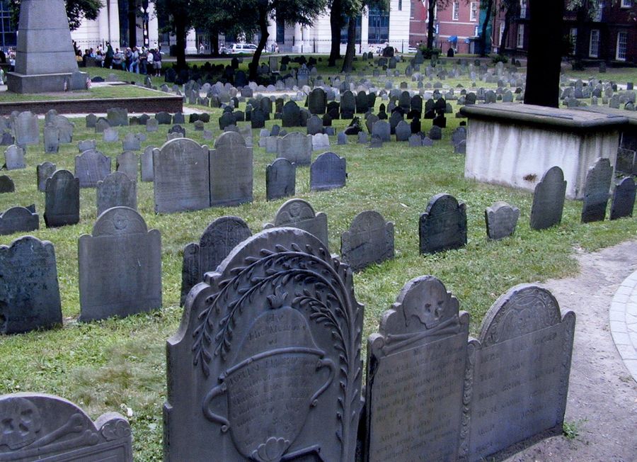 Colonial cemetery adjacent to Boston Common, with ...