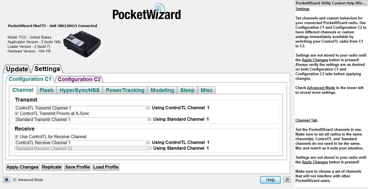 Download the PocketWizard Utility and update to e-...