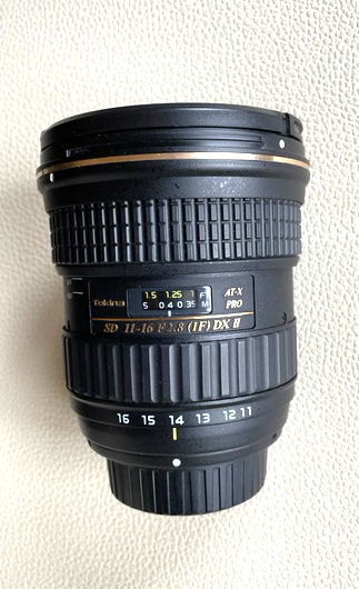 Tokina 11-16mm wide-angle F/2.8 with Nikon D-mount...