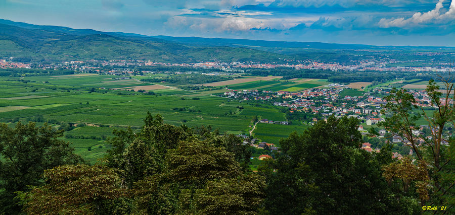 4-Panel panorama of Krems, Austria shot from Gottw...