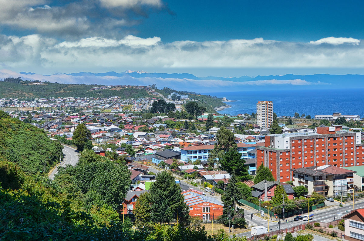 Downtown Puerto Montt with Llanquihue Lake and Cal...