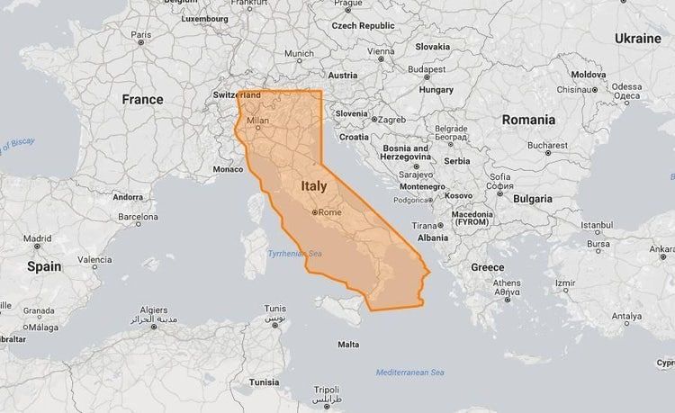 9. California vs. Italy -- California is a massive...