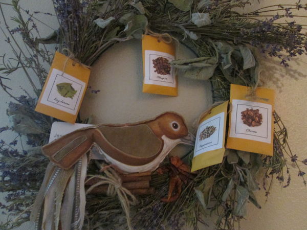 spice wreath with "Nightingale" nesting in it...