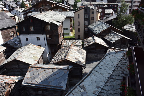 Intricate pattern of slate roofs...