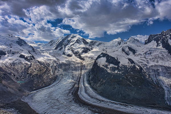 A view of Gorner Glacier, the Monte Rosa massif, a...