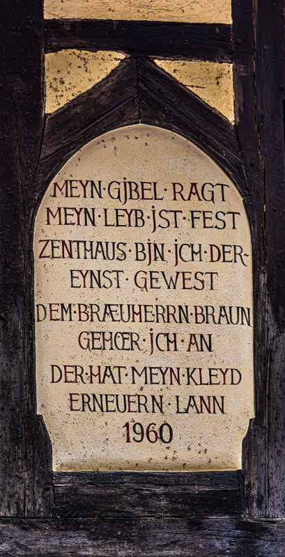 4 - Inscription in German:  My gable peaks, my bod...