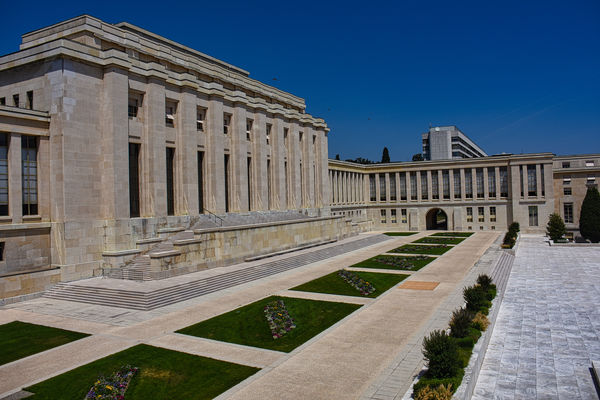 The rear of the Palace of Nations building...